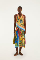 Multicolor Rainbow Summer Mixed Scarves Midi Skirt