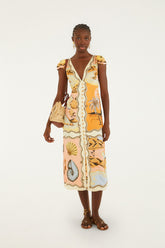 Multicolor Rio Souvenir Scarves Satin Midi Dress