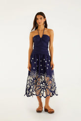 Navy Blue EmbroideredRichelieu Midi Dress