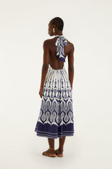 Off-White Fishes Flow Halter Neck Midi Dress