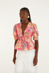 Pink Ligia Floral Puff Sleeve Blouse
