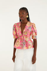 Pink Ligia Floral Puff Sleeve Blouse