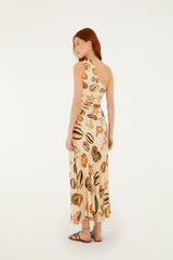 Sand Marine Shells Tassel One-Shoulder Maxi Dress