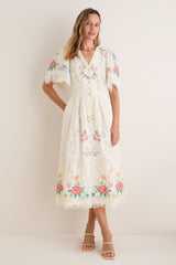 Multi Astrid Embroidery Short Sleeve Midi Dress