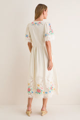Multi Astrid Embroidery Short Sleeve Midi Dress