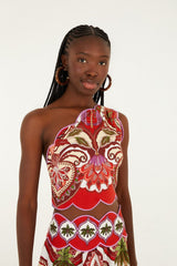 Red Odara Scallops One-Shoulder Top