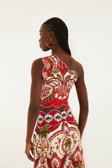 Red Odara Scallops One-Shoulder Top