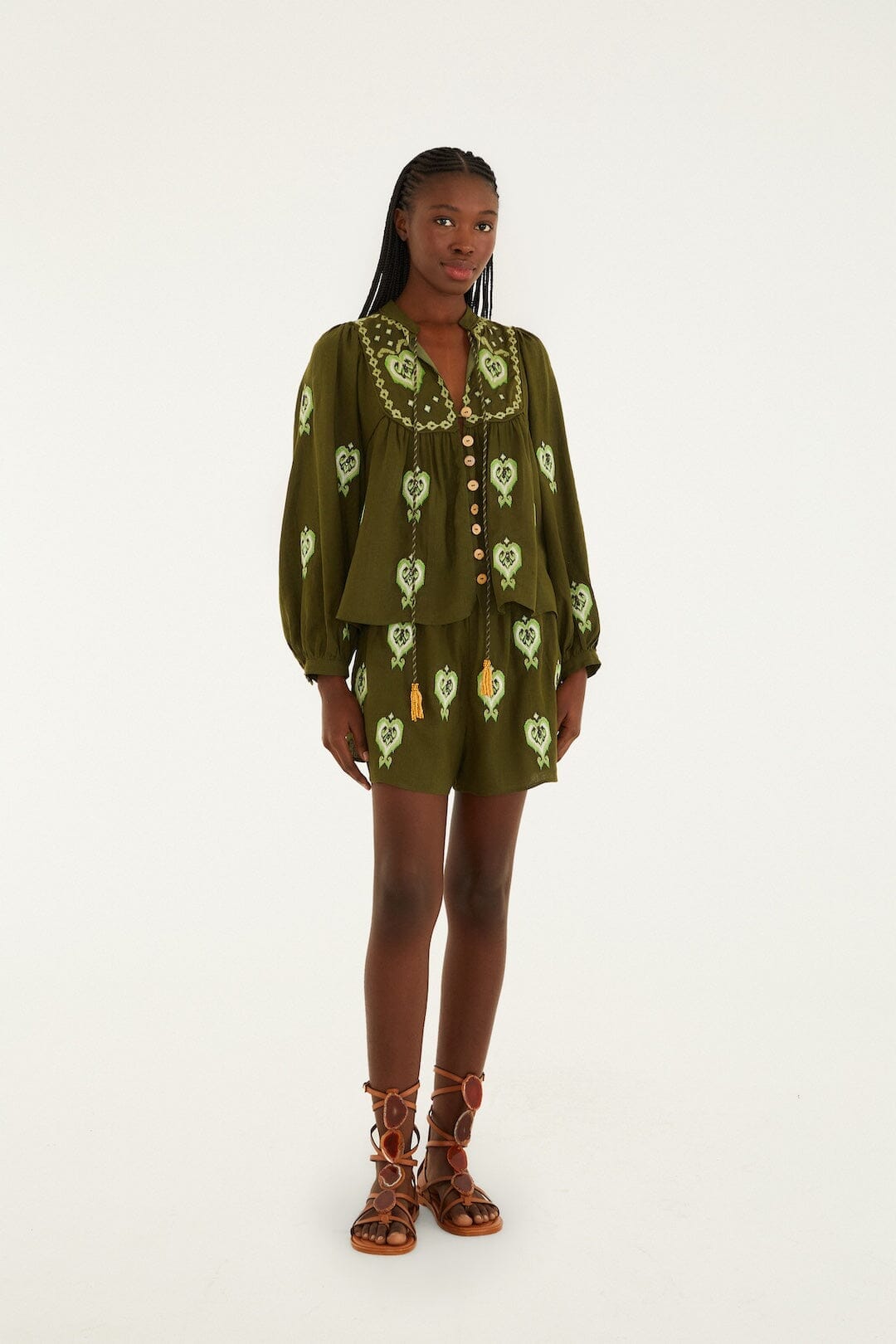 Green Heart Tapestry Embroidered Shorts