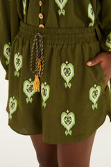 Green Heart Tapestry Embroidered Shorts