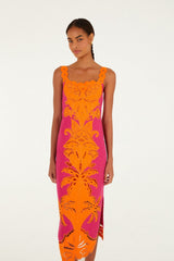 Pink Cutwork Midi Dress