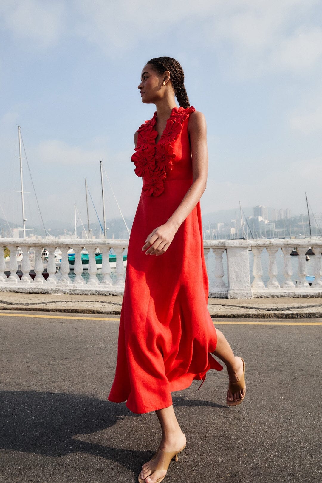Red 3d Flower Euroflax  Maxi Dress