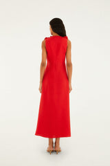 Red 3d Flower Euroflax  Maxi Dress