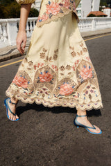 Butter Yellow Embroidered Midi Dress