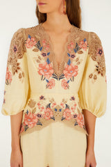 Butter Yellow Embroidered Midi Dress