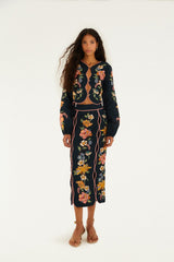 Dark Blue Maira Floral Midi Skirt