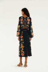 Dark Blue Maira Floral Midi Skirt