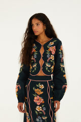 Dark Blue Maira Floral Top