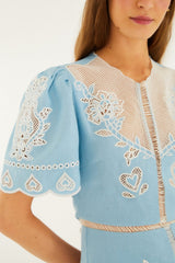 Light Blue Embroiderede Midi Dress
