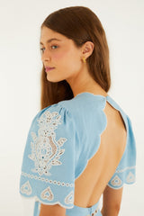 Light Blue Embroiderede Midi Dress