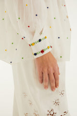 Off-White Embroidered Beads  Long Sleeve Blouse