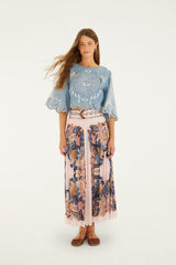 Soft Pink Sea Garden Scarf Pleated Maxi Skirt