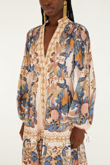 Soft Pink Sea Garden Scarf Pleated Midi Dress