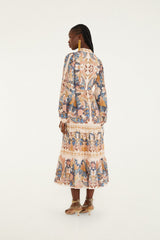 Soft Pink Sea Garden Scarf Pleated Midi Dress