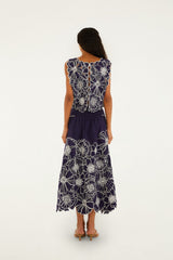 Blue Flowers Richelieu  Maxi Skirt