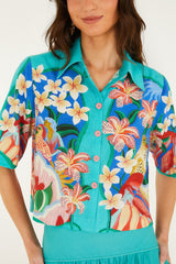 Multicolor Garden Of Life Scarf Short Sleeve Crop Shirt