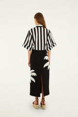 Black Embroidered Palm Tree Maxi Skirt