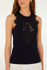 Black Lace Organic Cotton Sleeveless Blouse