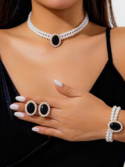 Geometric Layered Rhine Stones Bracelet Accessories + Earrings Accessories + Necklaces Accessories