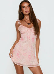 Dewdrops Chiffon Frill Mini Dress Pink Floral