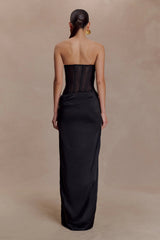 Asha Floral Mesh And Satin Maxi Dress - Black