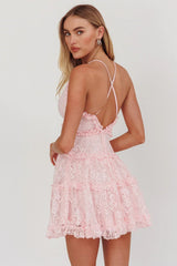 Laney Low Back Cami Strap Dress Lace Pink