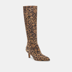 Aldy Wide Calf Boots Brown Leopard Printed Suede