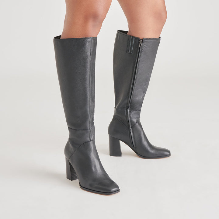 Fynn Wide Calf Boots Onyx Leather