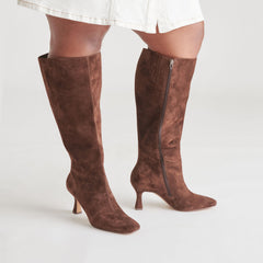 Gyra Extra Wide Calf Boots Dk Brown Suede