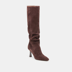 Lousa Wide Calf Boots Mahogany Suede