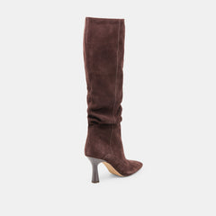 Lousa Wide Calf Boots Mahogany Suede