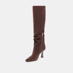 Lousa Wide Calf Boots Mahogany Suede