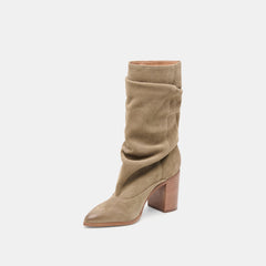 Talina Wide Calf Boots Olive Suede