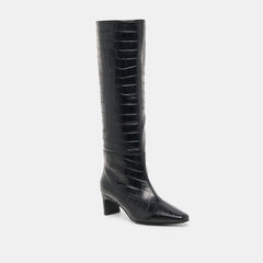 Trixi Boots Noir Croco Embossed Leather