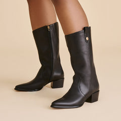 Vern Wide Calf Boots Black Leather