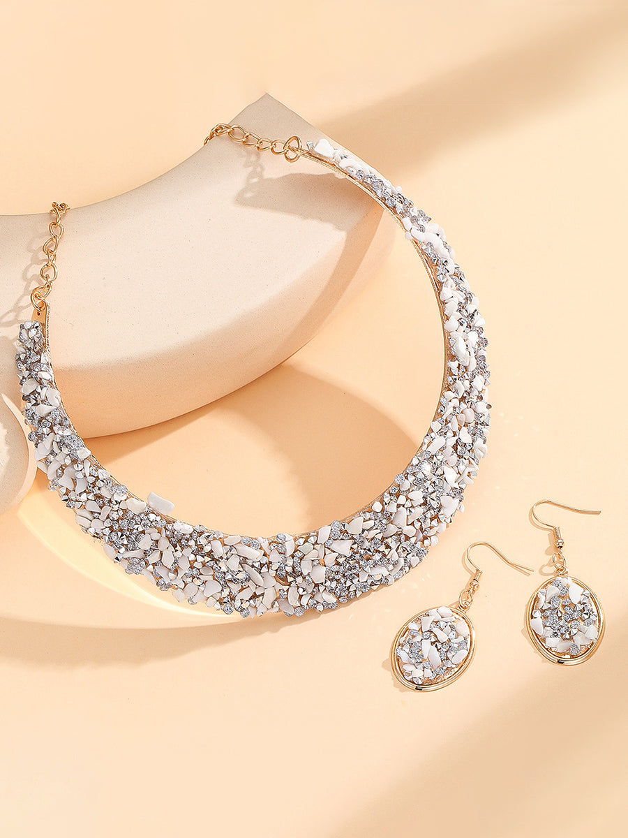 Irregularity Geometric Rhine Stones Shiny Earrings Accessories Necklaces Accessories Sets