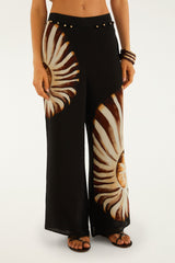 Black Ammonite Beaded Elastic Waist Pants