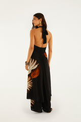 Black Ammonite Halter Neck Open Front Midi Tunic