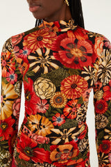 Black Flowershop Ruched Waist Jersey Blouse