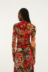 Black Flowershop Ruched Waist Jersey Blouse