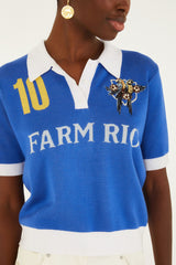 Blue And White Copa Short Sleeve Knit Polo Shirt